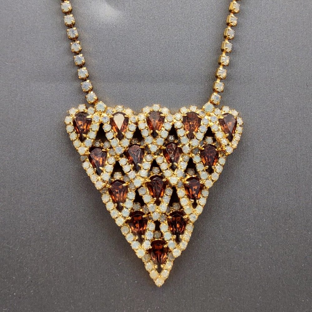 Triangular Amber Rhinestone Statement Necklace An… - image 7